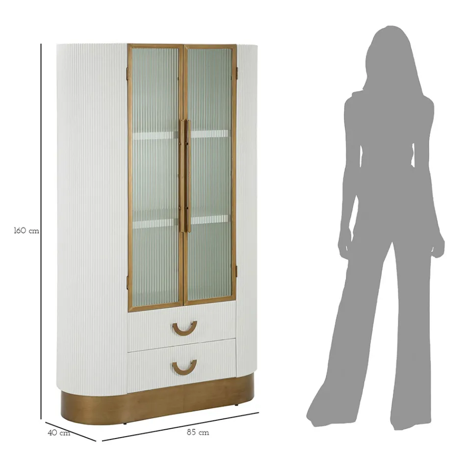 Vitrine en bois avec plateau et inserts arrondis avec 2 portes et 2 tiroirs - Rachel Viadurini