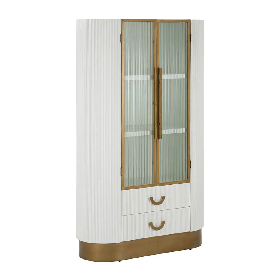 Vitrine en bois avec plateau et inserts arrondis avec 2 portes et 2 tiroirs - Rachel Viadurini