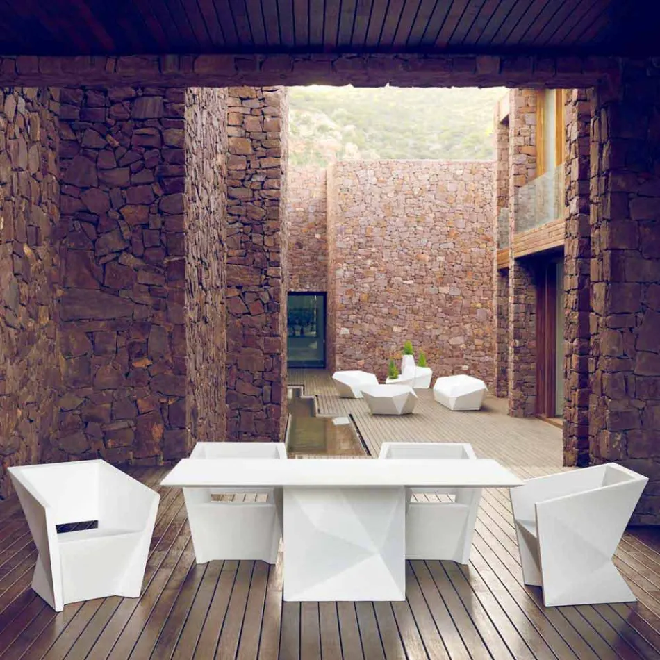 Vondom Faz table de jardin laquée blanche L200xP100cm de design Viadurini