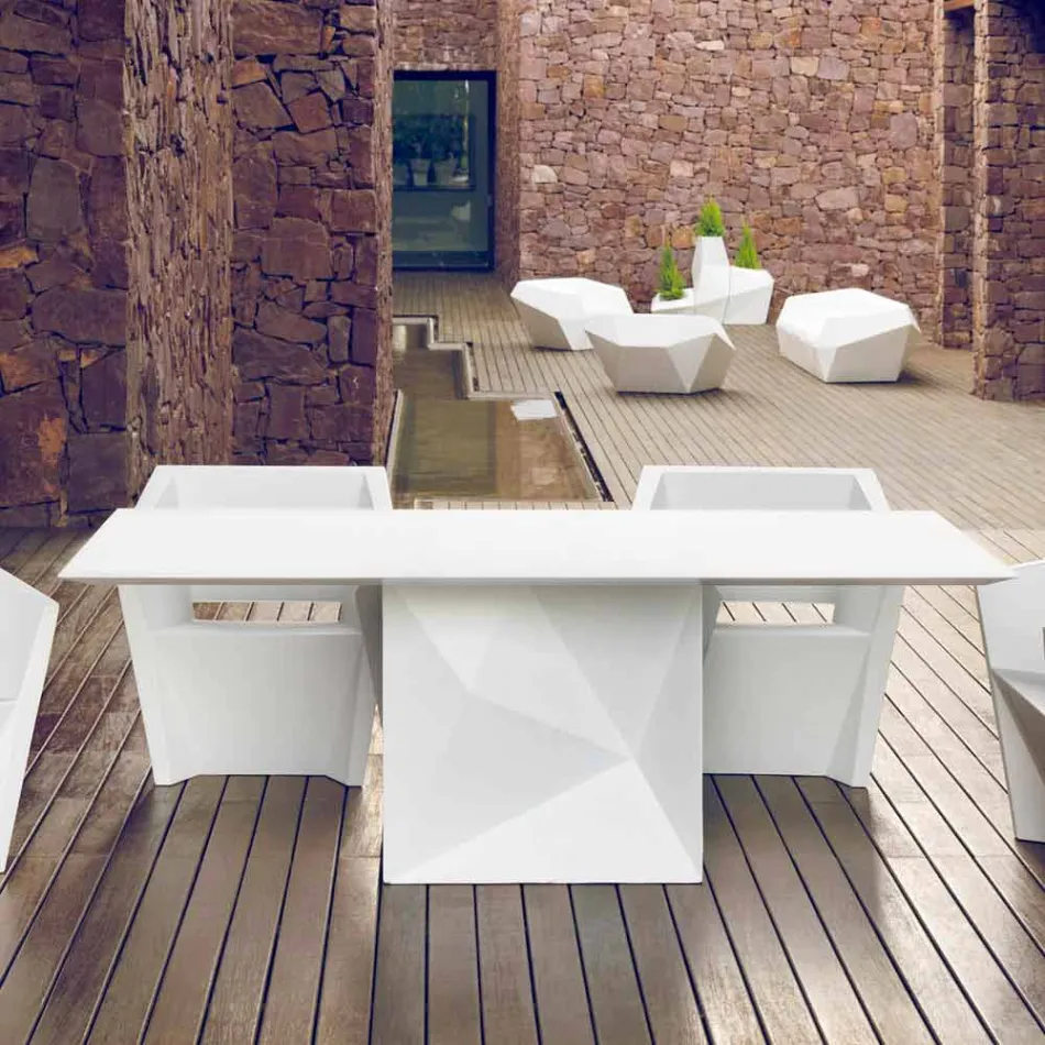 Vondom Faz table de jardin laquée blanche L200xP100cm de design Viadurini